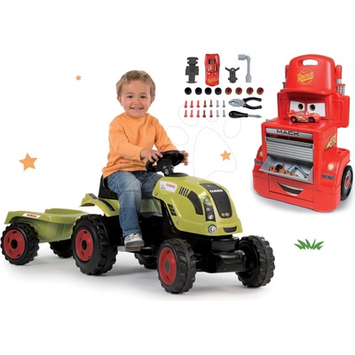 Smoby set traktor Claas Farmer XL na šliapanie a pracovná dielňa vozík Autá Mack Truck 710114 7