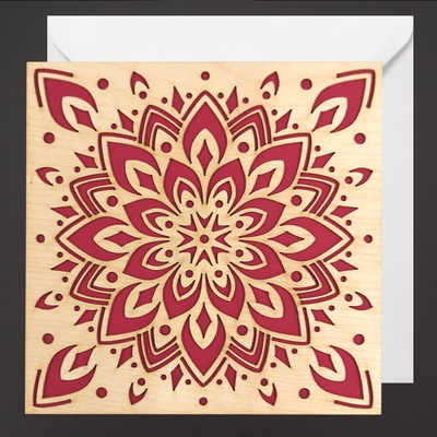 AMADEA Dřevěné přáníčko mandala, červené, 15 cm bez textu, český výrobek