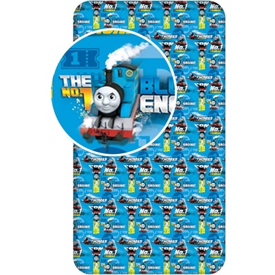 Jerry Fabrics Син еластичен памучен детски чаршаф 90x200 cm Thomas the Tank Engine - Jerry Fabrics (18FT372)