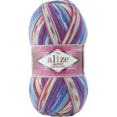 Alize Příze Superwash Comfort - 7654 modro-červeno-světlá