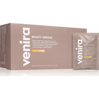 Venira Beauty Greens na podporu imunitného systému, pre krásnu pleť a nechty príchuť Mango-Maracuja 30x8.8 g