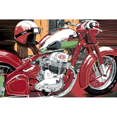 MALUJEŠ Malování podle čísel KOLJA JAWA 500 OHC S HELMOU Rozměr 80 x 120 cm Rámování bez rámu a bez vypnutí plátna