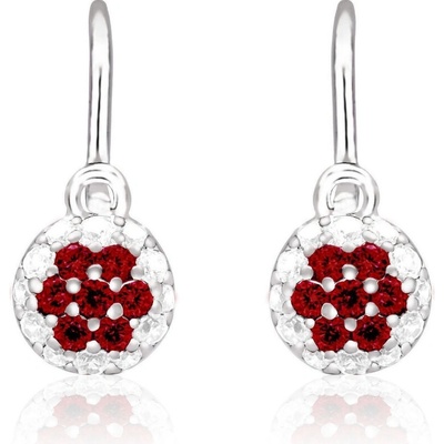 Duppi detské náušnice okrúhle DU 70414 z bieleho zlata s kamienkami uprostred rubínovo červenými okolo bielymi zapínanie brizúra