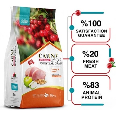 Carni Life Cranberry PUPPY Hyper Premium ALL Breeds - храна за подрастващи Кучета от всички породи с ПУЙКА И ЯБЪЛКИ - 12 кг, Турция