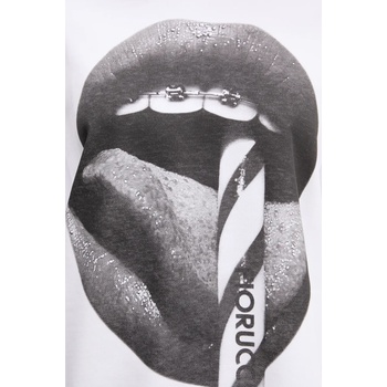 Fiorucci Памучен суичър Fiorucci Mouth Print Relaxed Fit Hoodie в бяло с качулка с принт U02SPSHO092CJ05WH05 (U02SPSHO092CJ05WH05)