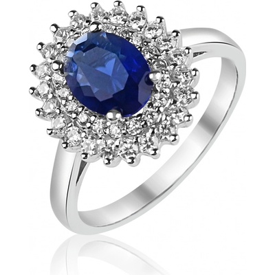 Meucci Stříbrný prsten s modrým zirkonem a postranními zirkony SR154