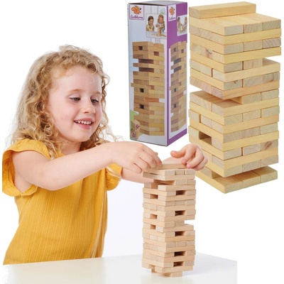 Skladacia veža drevená Wooden Tumbling Tower Eichhorn 54 prírodných kocie