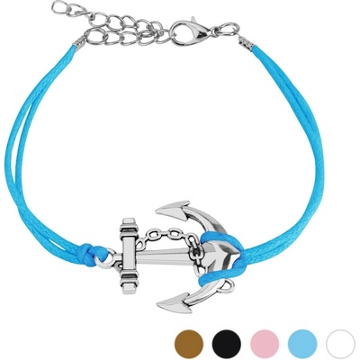Šperky eshop náramok na ruku z farebných šnúrok veľká kotva s reťazou S77.08 Modrá