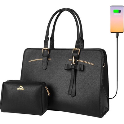 Matein Dámska taška na 15,6'' notebook s kozmetickým puzdrom Black USB 1310