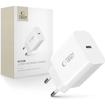 Tech-Protect Универсално зарядно с USB-C и PD20W за IOS и Android от Tech-Protect NC20W - Бяло (5906302380985)