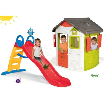 Smoby set domček Jura Lodge s dvoma dverami a šmykľavka Funny Toboggan 810500-18