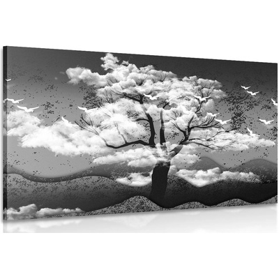 Obraz černobílý strom zalitý oblaky - 120x80