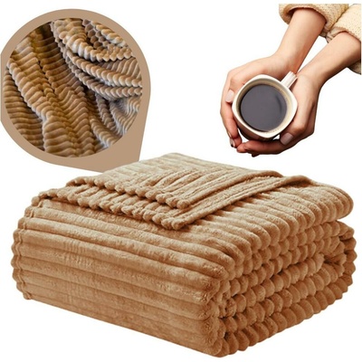 ZOLTA Hnědá reliéfní pruhovaná deka kostkovaná postel křeslo teplý dárek 200x220