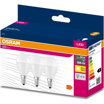 Osram 3PAK LED žiarovka E14 P45 7W = 60W 806lm 2700K Warm 200° VALUE