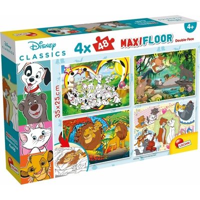 Lisciani Oboustranné MAXI 4x48 dílků Disney Classics pohádky s omalovánkami