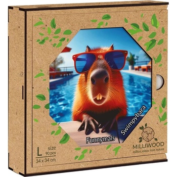 Milliwood Дървен пъзел Milliwood от 90 части - Капибара на плаж (размер L) (OL-Swimpybara-5059)
