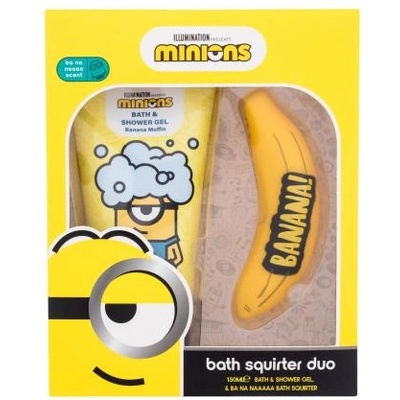 Bath Squirter Duo подаръчен комплект: душ гел Minions Bath & Shower Gel Banana Muffin 150 ml + играчка за вана