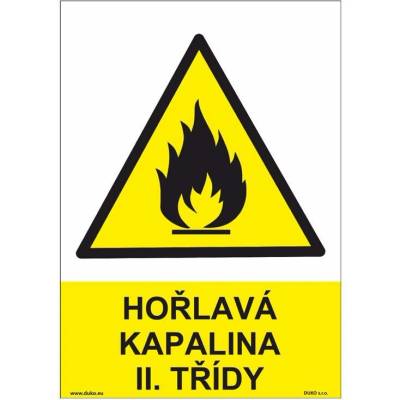 DUKO HOŘLAVÁ KAPALINA II. TŘÍDY Formát: 210 x 297 mm, Materiál: plast 0,5 mm, samolepící vinylová fólie