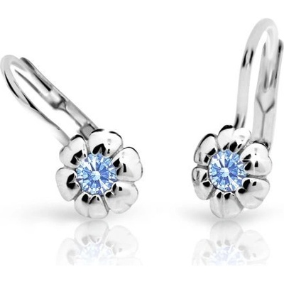 Danfil dětské náušnice kytičky C2151 z bílého zlata s kamínkem Arctic Blue zapínání klapka