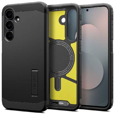 Удароустойчив, твърд кейс с MagSafe за Samsung Galaxy S25 Fe от Spigen Tough Armor Mag - Black (8800283311617)