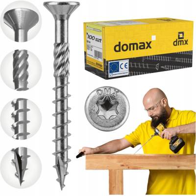 TESAŘSKÉ VRUTY DO DŘEVA 8,0x80 KUŽELOVÉ TORX 100 Ks DOMAX CS STŘÍBRNÉ