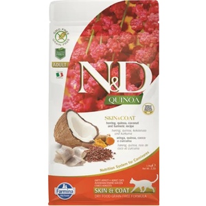 Farmina N&d cat grain free quinoa skin & coat herring, coconut - за чувствителен стомах, лъскава козина и здрава кожа, за котки над 1 година, с херинга, киноа, кокос и куркума - 300 гр pnd0030016