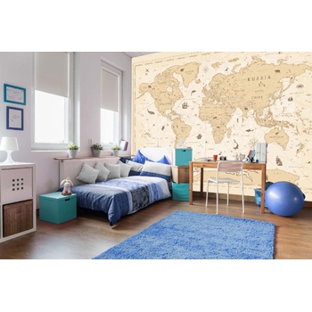 DIMEX ART s. r. o Самозалепваща се флизелинова фототапета винтидж пиктограми на картата 375 x 250 см