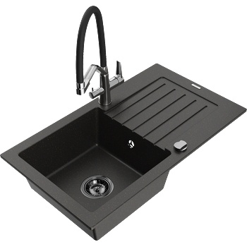 Mexen Pablo гранитна мивка с 1 корито с отцедник и кухненски смесител Duo, (6510-75-671701-07-B)