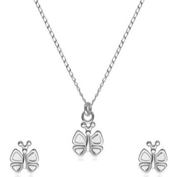 Šperky eshop strieborná dvojdielna sada náušnice a náhrdelník, motýlik s ozdobenými krídelkami R24.08