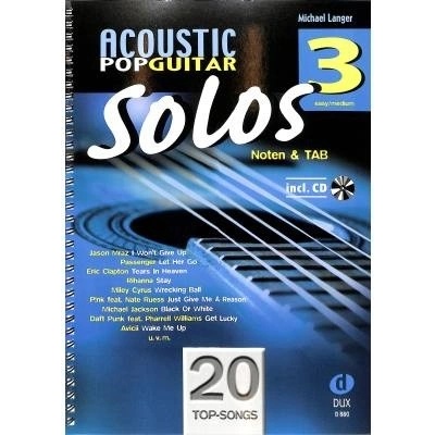 Acoustic Pop Guitar Solos 3 pre gitaru a sú zaznamenané v notácii a tablatúre