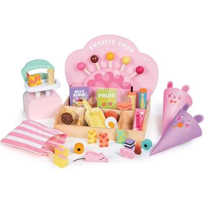 Leaf Toys Drevený obchod so sladkosťami Sweetie Pic'N'Mix Shop Tender s váhou cukríkmi a lízatkami