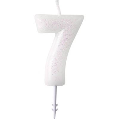 Narozeninová svíčka bílá se třpytkami "číslo 7", 4,5 cm