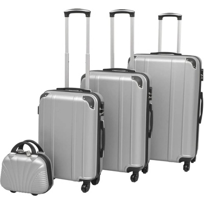 vidaXL Комплект от 4 броя твърди куфари на колелца, сребристи (91196)