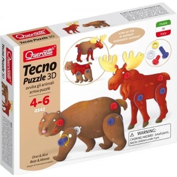 Quercetti Tecno Puzzle 3D medveď a los 0542