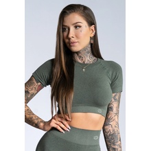 Crop top Gym Glamour s krátkým rukávem Khaki Ombre