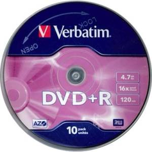 Verbatim DVD+R записваеми DVD дискове 4, 7GB 10бр. цилиндрични 43498 (43498)