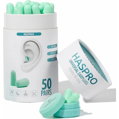 Haspro Universal špunty do uší, pěnové, 50 párů / 100 ks, mint