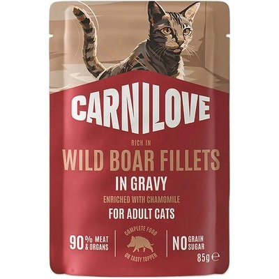 Carnilove Cat Pouch Gravy Wild Boar diviak + harmanček v omáčke 85 g