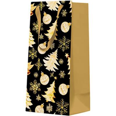 Paw Vánoční papírová taška PAW Golden Christmas Trees black DEO ,balení 10 ks