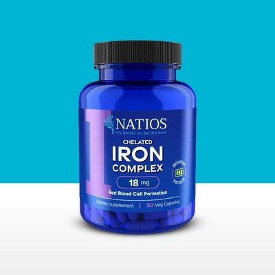 Natios Iron Chelated Complex Železo bisglycinát 18 mg 90 veganských kapslí