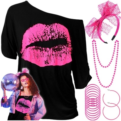 převlek cosplay tričko retro 80. léta disco + šperky