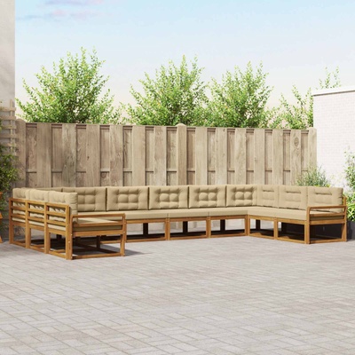 vidaXL Комплект дивани за открито 10 pcs Натурален и Бежов (3368241)