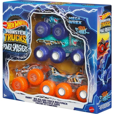 Mattel Hot Wheels Monster Trucks Power Smashers tahač a truck, 4 vozidla v balení HYJ29