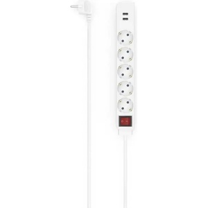 Hama Разклонител HAMA USB 3.4A, 5 гнезда, 2x USB, 3400mA, 1.4м, 3680W, Бял (HAMA-223183)