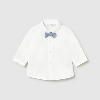 MAYORAL Бяла риза дълъг ръкав със синя папийонка за новородено момче Mayoral