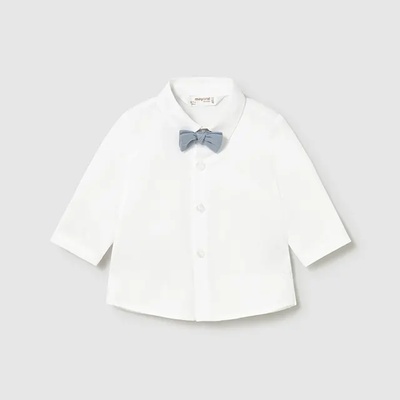 MAYORAL Бяла риза дълъг ръкав със синя папийонка за новородено момче Mayoral