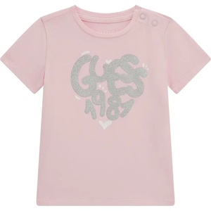 GUESS Бледо розова тениска за бебе момиче със сребрист надпис Guess