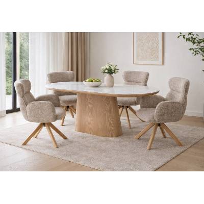 ЕВРОМАР Трапезна маса lary бял мрамор / натурален дъб