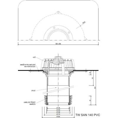 Sanačný vpust TW SAN PVC Typ: 140 PVC (154-186mm)