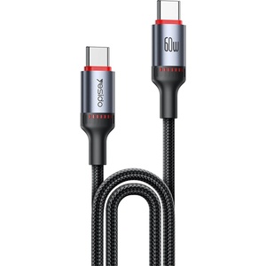 Yesido Кабел за данни - Yesido CA181 - Type-C → Type-C, fast charge 60W, 3A, 480Mbps, алуминий, 1.2m - Черен